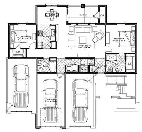 Floor plan for 2 beds, 2 baths, 1189 sqft